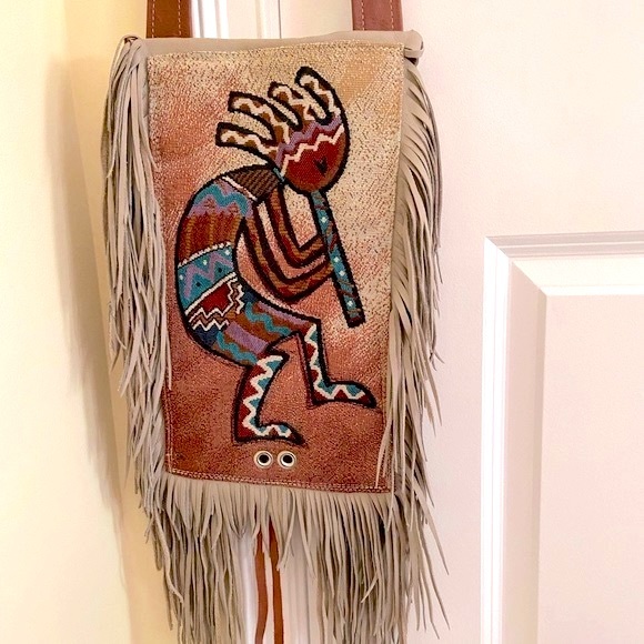 Leather Bag Native American Handcrafted 
Kokopelli Design New - Picture 1 of 11
